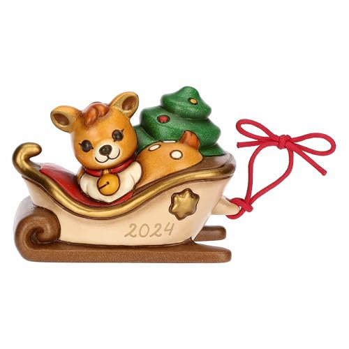 THUN, Slitta Componibile con Cerbiatto Amy, Limited Edition 2024 in Ceramica di Alta Qualità, Collezione Natale, Statuine da Collezione, Idea Regalo per Natale, 10 x 6,3 x 7,1 cm