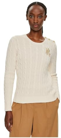 Lauren Ralph Lauren Montiva Jersey De Cuello Redondo De Trenzas 200932223, crema, M