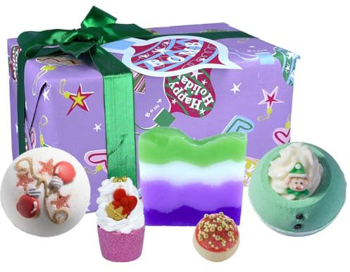 Bomb Cosmetics Incredibauble Festive Christmas Handmade Wrapped Bath & Body Set with Essential Oils, Includes Bath Bombs, Soap, Bath Mallow & Bath Creamer
