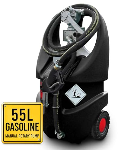 TFF Tragbarer Benzintank 55 Liter ATEX-zertifiziert, Fördermenge 30 L/min, Manuelle Rotierende Kraftstoffpumpe, Antistatischer Schlauch 3 m, Geeignet für Landwirtschafts- und Industriefahrzeuge