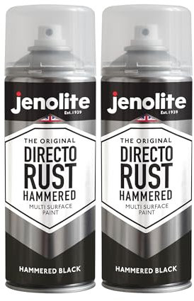 JENOLITE Directorust Hammered Metal Spray Paint | BLACK | 2x400ml | Multi Surface Spray Paint For Metal | Hammered Finish Paint | All-in-One Primer, Undercoat & Topcoat | Apply Direct to Rust