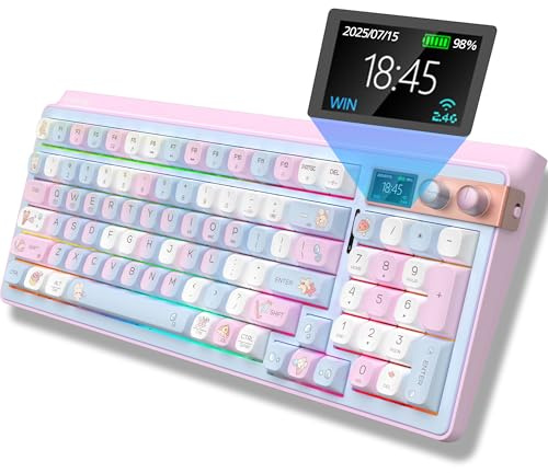 FOPATO H98 Kabellose mechanische Tastatur, 96 Tasten, Hot-Swap-fähige, kabelgebundene Gaming-Tastatur, Tri-Modus, Bluetooth 5.0, 2,4 G USB-C, 1,1 Zoll Farbbildschirm, Doppelknopf, 6000 mAh, RGB
