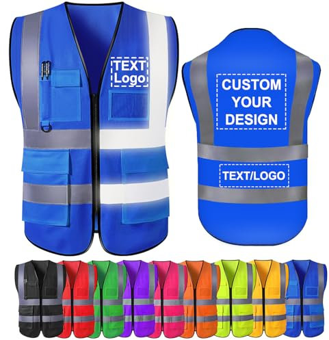 Farbely Benutzerdefinierte Reflektierende Sicherheitsweste, Gut Sichtbare Personalisierte Sicherheitsweste mit Logo, Klasse II-Netzweste für Damen und Herren, Bauweste