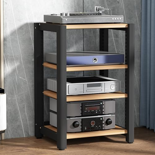 Audio Rack Hifi Regal, 4-stufiges Stereo-Rack,TV Hifi Rack Audio Schrank,Plattenspieler Tisch,Medienschrank,Schallplatten Phonoschrank Blu Ray Regal,für Audio Equipment dac Amplifier(Light Walnut