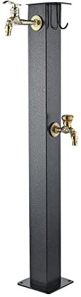 SGKOMN Colonne d'eau de Jardin carrée en Acier Inoxydable de 95 cm, antigel, pour l'extérieur, Support de Tuyau d'arrosage avec 2 robinets en Laiton.(Double Faucet)