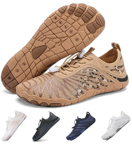 FUNWINK Hike Barefoot Shoes for Womens Men Wide Toe Water Shoes Flexible Lightweight Daily Wear Walking Shoes Unisex,Designed for Walking,Running&Swimming Tan