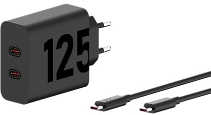 Chargeur de téléphone portable Motorola Turbopower - 125 W avec deux ports USB-C, charge ultra rapide, câble de 1 m inclus, compact, sûr et efficace pour téléphones, tablettes et ordinateurs portables