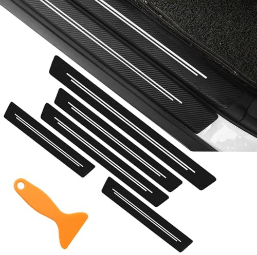 Wibatton Car Door Sill Protector Carbon Fiber Texture Car Door Protector, Rear Bumper Protector Strip Door Sill Universal Anti-Trampling Protection Decorative Strips (White 5 Pcs)