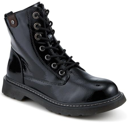 Wide Fit Patent Military Boots - Black Patent Size 4