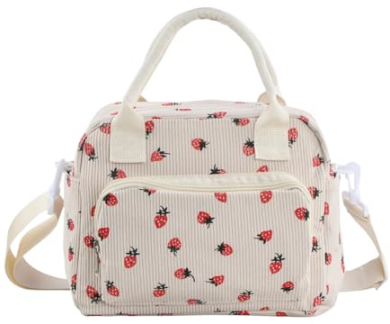 Ziyonix Bolsa Termica Porta Alimentos Bolsa Isotérmica Bolsa de Almuerzo Reutilizable con Aislamiento Lonchera Aislada con Correa para Trabajo Viajes Picnic Oficina (12L, Beige Fresa)