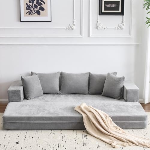 eslohnt Schlafsofa 200 x 140cm,Faltbare Gästematratze | Faltbares Bodensofa mit 5 Kissen,20cm Dick-Gute Unterstützung,Bequem,Öko-Tex-zertifiziert