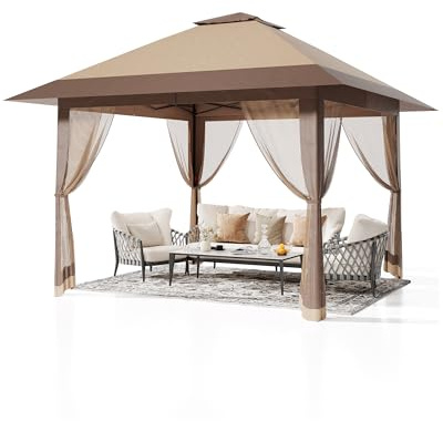 Garvee Abri de Jardin Pop-up de 4 x 4 m avec moustiquaire, tonnelle d'extérieur pour mobilier d'arrière-Cour et de terrasse – Tente Pop-up avec Sac de Protection