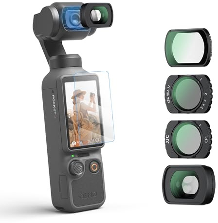 JJC Osmo Pocket 4 3 Wide Angle Lens & CPL Black Mist Variable ND Filter Kit | 4 Pack Magnetic Wide Angle Lens & ND2-32 & Black Diffusion 1/4 & CPL Filter for DJI Osmo Pocket 4 3 with Screen Protector