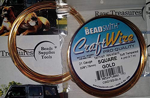 The Beadsmith Square Craft Wire - Soft Temper Beading Wire, Gold Color, 21 Gauge, 4 Yards