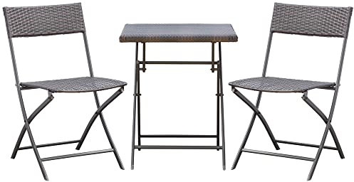 Outsunny Set da Giardino Pieghevole da 3 Pezzi in Rattan PE e Metallo, Set 2 Sedie e Tavolino da Caffè, Protezione dai Raggi UV, Set di Mobili da Balcone, per Patio e Cortile, Nero