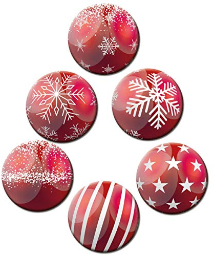 Magnete Weihnachtskugel Rot Kugeloptik 6er Weihnachten Deko Geschenk Set Kühlschrankmagnete Weihnachtsdeko stark groß 50mm rund