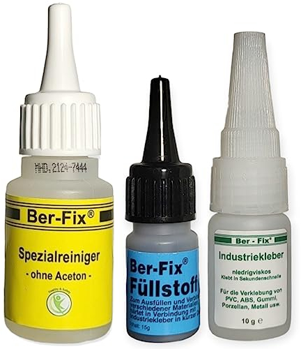 Ber-Fix Füllstoff Set S Schweißnaht Kleber aus Berlin schwarz aus 10g Industriekleber und 15g Granulat 2k Kleber extra stark Metall Kunststoff PVC ABS PLA + Reiniger