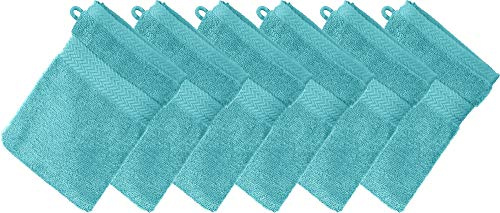 Erwin Müller Waschhandschuh Friedrichshafen 6er- Pack, 100% Baumwolle türkis Größe 15x21 cm - Premium-Qualität, unvergleichlich saugfähig, hautsympathisch, formstabil (weitere Farben)