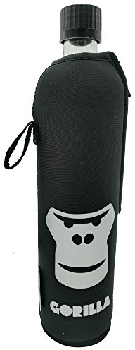Biodora Trinkgflasche aus Glas von Dora mit Neoprenbezug geschmacksneutral Einzigartig 500 ml (Gorilla)