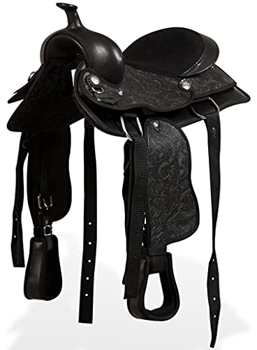vidaXL Westernsattel Halfter Brustblatt Echtleder 13 Schwarz Pferd Sattel Set