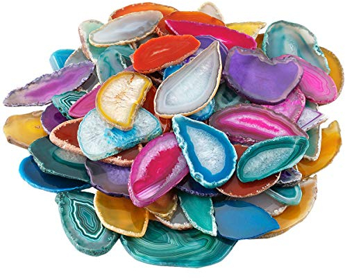 mookaitedecor 12 Stück Natürliche Geode Achat Scheiben, unregelmäßige poliert Achat Edelsteine Namen Karten für Hochzeit