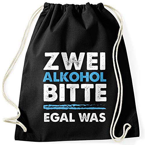 MoonWorks® Turnbeutel mit Spruch Zwei Alkohol Bitte lustiger Turnbeutel Saufen Bier Party schwarz Unisize