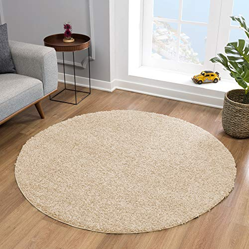 Impression Teppich Rund - Perfect Teppiche fürs Wohnzimmer, Flur, Schlafzimmer, Kinderzimmer, Babyzimmer - Hochwertiger Öko-Tex Zertifizierter Flächenteppich - Solid Color Beige - 80 cm Rund