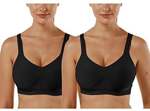 Vertvie Damen 1/2/3er Set Sport BH Einfarbig Ohne Bügel Bustier Klassische Bequem Stretch Bra Mittle Halt Gepolstert Wohlfühl-BH(Schwarz,L)