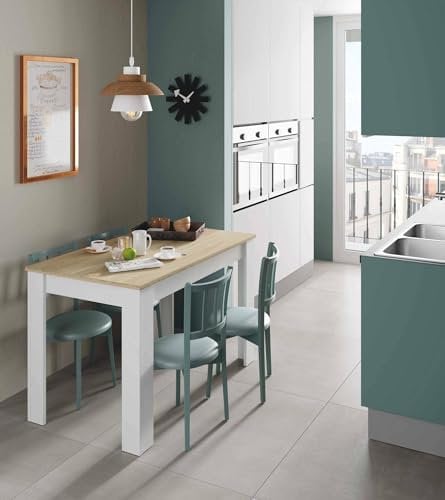 Dmora - Table fixe Lowell, Etagère de salle à manger, Table console moderne pour salon ou cuisine, 109x67x78 cm, Blanc et Chêne