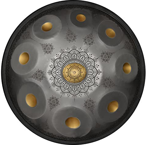 YUANZHOU Handpan Zungentrommel 22 Zoll Mandala Tank Drum Stahl Percussion Drum Instrument Mit Reisetasche 440hz,Silver-12Notes