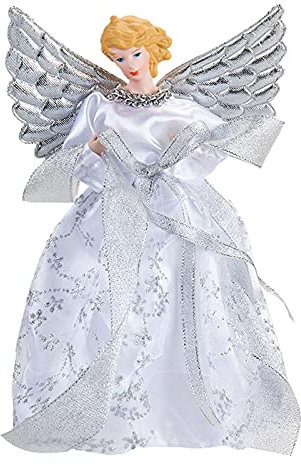 Luxuriöser Engel in Gold oder Silber, 22 cm hoch, traditioneller Engel mit bemaltem Gesicht im Vintage-Stil und detaillierten Gewändern und Verzierungen (Silber)