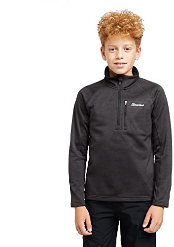Berghaus Kids’ Half-Zip Grid Fleece Top with High Neck & Chest Pocket, Warm Midweight Midlayer Pullover for Boys & Girls (UK, Age, 13 Years, Regular, Black)