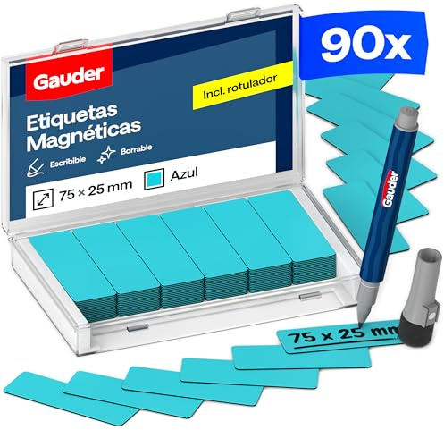 GAUDER Magnetstreifen beschreibbar, Magnetschilder Kanban (90 Stk, 75x25mm) | Magnetschilder zum Beschriften, beschreibbare Magnete zum Beschriften, Magnetetiketten für Kanban Board, mit Marker