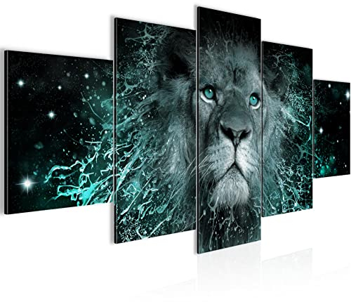 Runa Art Wandbilder Afrika Löwe 5 Teilig Bild auf Vlies Leinwand Deko Wohnzimmer Schlafzimmer Abstrakt Tiere Schwarz Türkis 040752b