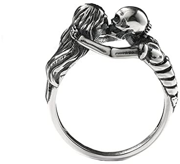 Jeulia Sterling Silber Schädel Ring Schwarz Totenkopf Hochzeitsringe Frauen Vintage Skull Verlobungsringe Vintage Halloween Totenkopfring Jack Sally Paar Ring für Damen Braut (Todes, 57(18.1))