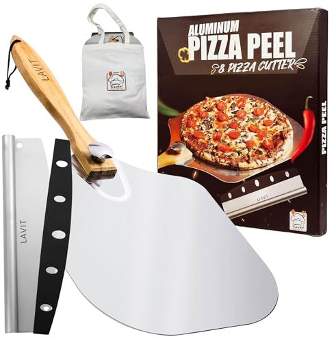 Pizza Peel 12 x 14-Metal Pizza spatula with Foldable Long Handle - Rocker Cutter with Protective Cover-Pizza Accessories for Indoor & Outdoor Pizza Oven-pizza Paddle Set for Homemade
