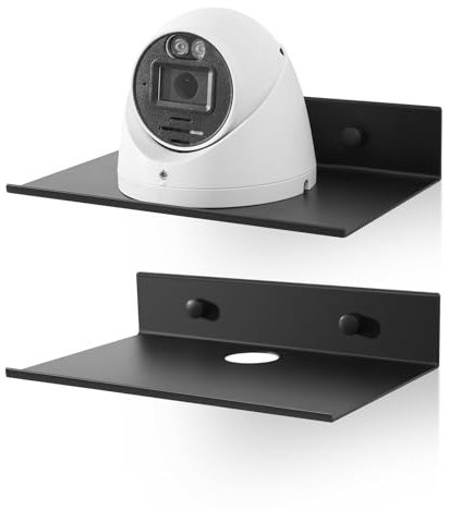 Small Metal Shelves for Wall, Self-Adhesive Floating Corner Shelves with Cable Clip, Wall Mounted, Renter Friendly Display Shelf for Smart Speaker Cameras Monitor Routers, Matt Black, Metal, 8 inch