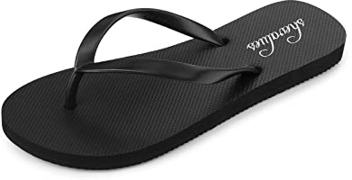 shevalues Slim Flip Flops for Women Beach Rubber Shower Shoes Basic Thong Sandals, Black, 39, (Size 8-8.5)