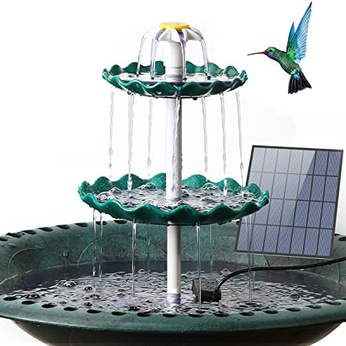 AISITIN 3.5W Fontana Solare per Il Bagno degli Uccelli Kit, Mangiatoia per Uccelli All'aperto a 3 Livelli Kit, Fontana Solare a Cascata Smontabile, Fontana Abbeveratoio e Decorazione del Giardino