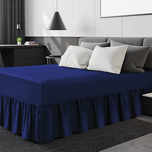 Linen Home Extra Deep Frilled Fitted Valance Sheet Small Double/4 FT Bed Skirt Fitted Valance Sheets, Microfibre Soft Brushed, Easy Care Non Iron (4ft Small Double, Navy)