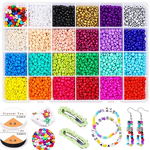 Prettme 4mm Rocailles Perlen zum Auffädeln, 4800 Stück Bunte Perlen für Armbänder Kleine Glasperlen Bastelperlen Pony Perlen Set für DIY Armband Halsketten Schmuck und Basteln