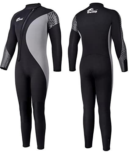 Owntop Männer Neoprenanzug 5mm Neopren Tauchanzüge -Frontreißverschluss Wet Suit für Herren in Kalt Wasser, Langarm Stretch Einteilig Badeanzug Thermisch UPF50+ zum Schnorcheln Surfen, Grau 3XL