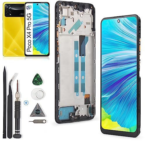 RongZy para Xiaomi Poco X4 Pro 5G 2201116PG LCD+Pantalla Táctil Digitalizador Asamblea Reemplazo +Reparación Herramientas(Negro con Marco)