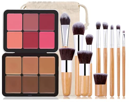Joyeee Professionale Makeup Palette Correttori Blush, Carla Secret Palette, Palette Contouring Viso + 11 Pennello Trucco in Fibra di Nylon, Correggere le Imperfezioni, Lunga durata, Aspetto Naturale