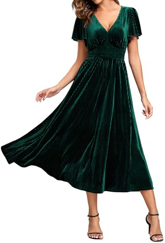 Ever-Pretty Women's Vintage Ruched Short Sleeve Cocktail Velvet Bridesmaid Wedding Guest Dress EG01939
