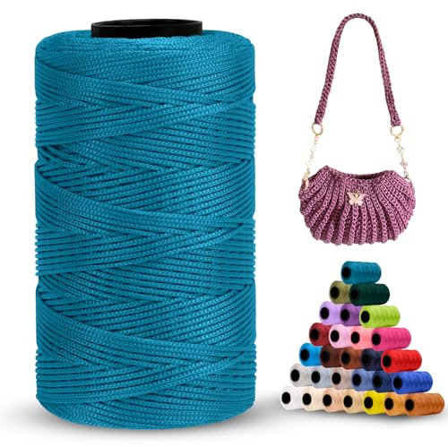 LEREATI Fil Macramé 1mm x 230m Corde Macramé Polyester Ficelle Corde Fil Polypropylène pour Sac à Main, Suspension Murale, Travaux Manuels, Tricot, Noël, Mariage (Vert Paon)