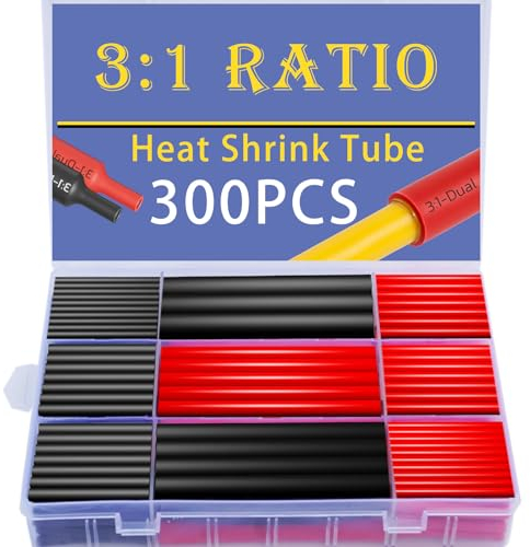 Crossarctic 300PCS 3:1 Ratio Heat Shrink Tubing, Adhesive Lined Marine Grade Heat Shrink Tube - 45/90MM Length 5 Size Perfect for Home, Automotive, Industrial, Dia. 2.4MM - 9.5MM (Black/Red)