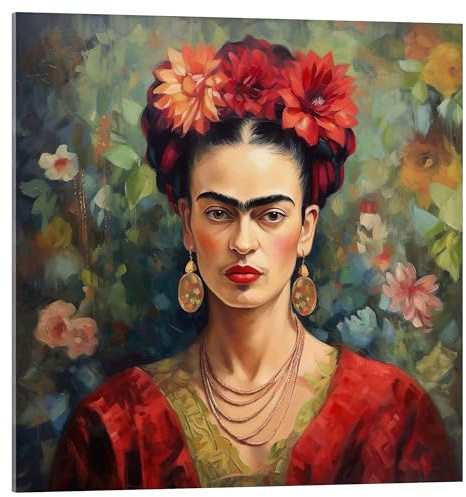 Posterlounge Mark Ashkenazi Frida Kahlo Vintage Acrylglasbild 70 x 70 cm | Surrealistische mexikanische Kunst | Blumen, Volkskunst, Symbolik, Feminismus & Wanddeko
