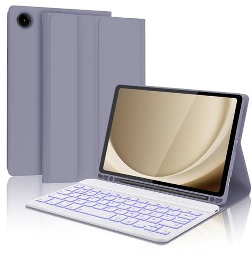 AVNICUD Tastatur für Samsung Galaxy Tab A9 2023 8.7, Samsung Tab A9 Hülle mit Tastatur Beleuchtete Magnetische Abnehmbarer QWERTZ Deutsches Tastatur für Galaxy Tab А9 2023, Lila
