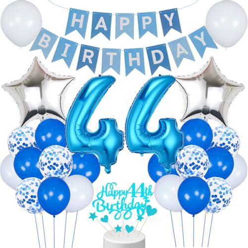 Conruich 44. Geburtstag Dekoration, Luftballon 44. Geburtstag Mann Deko, Blau Tortendeko Geburtstag 44 Jahre Mann, Folienballon 44 Geburtstag Mann Dekoration, Geburtstagsdeko 44 Jahre Männer Frauen
